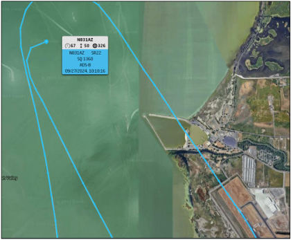 AIRPORT TRACKING SYSTEM IMAGES Photograph 4 - Airport Tracking System, accident airplane’s last data point., from the NTSB investigation of Cirrus Design CORP SR22 accident near Provo, Utah, September 27, 2024