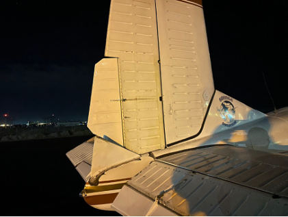 Photograph 2 – View of accident airplane empennage, from the NTSB investigation of Beech 95 accident near Yuma, Arizona, November 18, 2023