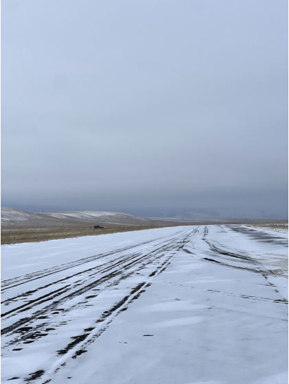 Photo 3 – View of runway after accident, from the NTSB investigation of Learjet INC 55 accident near Livingston, Montana, January 11, 2024