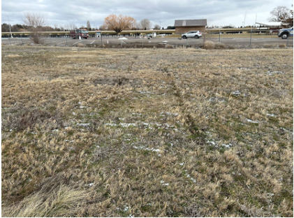 Photograph 2 – Airplane’s tire markings in the grass leading to where the airplane came to rest., from the NTSB investigation of Mooney M20K accident near Burley, Idaho, February 10, 2024