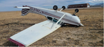 Photograph 1 – Accident site, left side view of the main wreckage., from the NTSB investigation of Cessna 172N accident near Casper, Wyoming, February 26, 2024