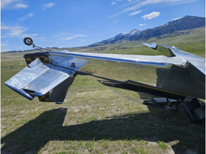 Photograph 3 – View of substantial damage to vertical stabilizer., from the NTSB investigation of Amateur-built VANS RV8 accident near Cascade, Montana, May 4, 2024