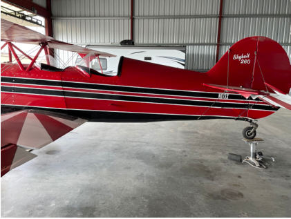 Photograph 2 – View of tail lifted for fuel test., from the NTSB investigation of Amateur-built SKYBOLT accident near Santa Maria, California, May 26, 2024