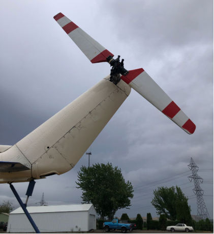 Photograph 1 – Full view of the tail rotor, from the NTSB investigation of Sikorsky S-55QT accident near Benton City, Washington, June 3, 2024
