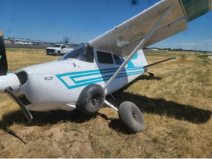 Photograph 2 – View of airplane from left., from the NTSB investigation of Cessna A185E accident near Nampa, Idaho, June 13, 2024