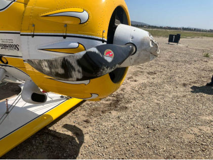 ONSITE INVESTIGATION PHOTOGRAPHS Photograph 4 – Accident site, propeller damage., from the NTSB investigation of Boeing A75N1(PT17) accident near Camarillo, California, July 25, 2024