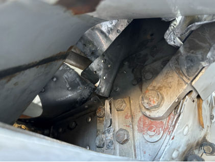 Photograph 3 – View of substantial damage to fuselage structure., from the NTSB investigation of Cessna 180A accident near Boise, Idaho, August 17, 2024
