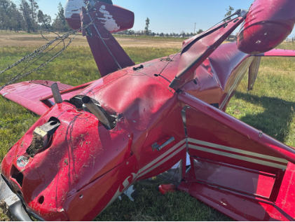 Photograph 2 – View of airplane from forward right., from the NTSB investigation of Luscombe 8 accident near Bend, Oregon, August 30, 2024
