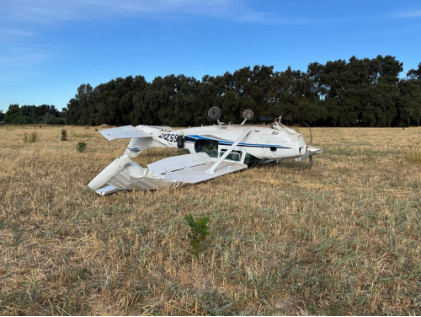 Photograph 1 – Airplane at accident site., from the NTSB investigation of Cessna U206G accident near West Sacramento, California, September 19, 2024