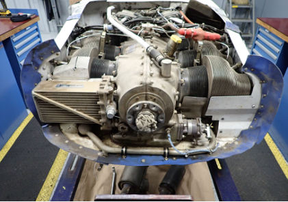 Photograph 3 – Engine mounted on exam stand., from the NTSB investigation of Cessna U206G accident near West Sacramento, California, September 19, 2024