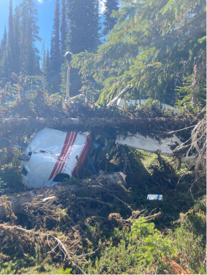Photograph 1 – View of airplane at accident site., from the NTSB investigation of Cessna 172P accident near Kooskia, Idaho, September 26, 2024