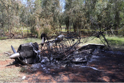 Photograph 2 – Front view of accident airplane., from the NTSB investigation of Champion 7ECA accident near Cottonwood, California, April 29, 2025