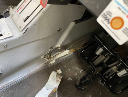 Photograph 2 – Photo showing substantial damage to the floor, from the NTSB investigation of Diamond Aircraft Ind INC DA20-C1 accident near Mesa, Arizona, October 2, 2024