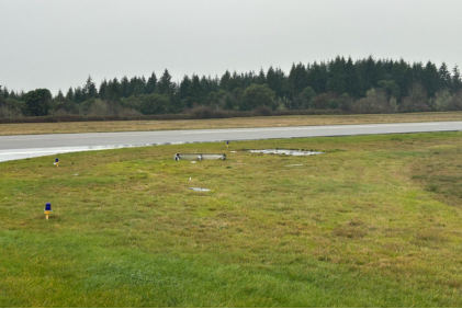 Photograph 1 – The Runway Sign (NTSB Photo), from the NTSB investigation of Cessna 172M accident near Gig Harbor, Washington, December 13, 2024
