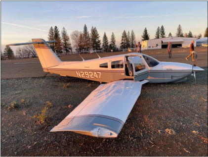 Photograph 1 – Accident site, airplane right side view., from the NTSB investigation of Piper PA-28RT-201T accident near Placerville, California, December 20, 2024
