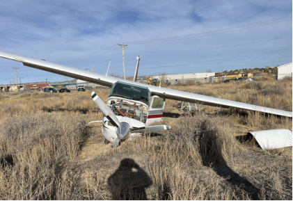 Photograph 1 – The airplane at the accident site., from the NTSB investigation of Cessna T210L accident near Gallup, New Mexico, December 28, 2024