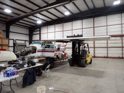 Photograph 4 – Airplane during testing of fuel quantity indicating system., from the NTSB investigation of Cessna T210L accident near Gallup, New Mexico, December 28, 2024
