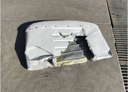 Photograph 5 – Right stabilator end cap after second retrieval, from the NTSB investigation of Piper PA-32-300 accident near Round Mountain, Nevada, January 2, 2025