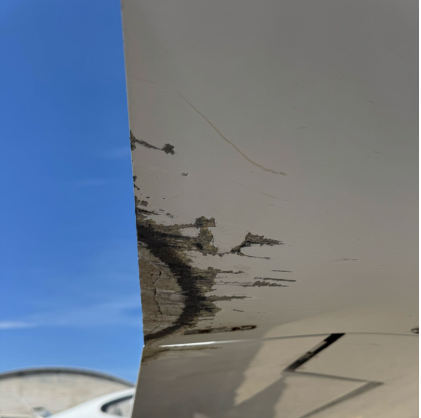 Photograph 1 – Right Wing Damage, from the NTSB investigation of Diamond Aircraft Ind INC DA 40 accident near Oakland, California, April 20, 2025