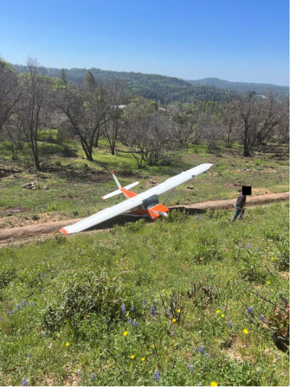 Photograph 1 – N6682S at the accident site., from the NTSB investigation of Cessna 150 accident near Placerville, California, April 19, 2025