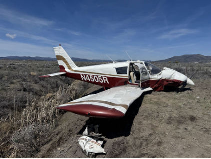 Photograph 1 – Right Side View of Airplane, from the NTSB investigation of Piper PA-28-140 accident near Lakeview, Oregon, April 28, 2025