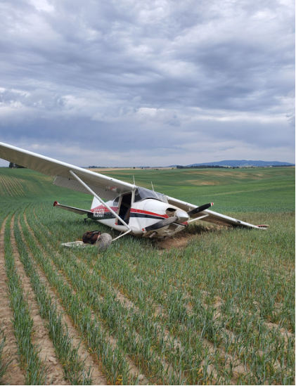 Photograph 1 – Front view of accident airplane, from the NTSB investigation of Cessna 180E accident near Rockford, Washington, June 20, 2025