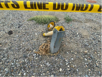 Photograph 4 – Damaged runway end light., from the NTSB investigation of Cessna 182Q accident near Cashmere, Washington, July 31, 2025