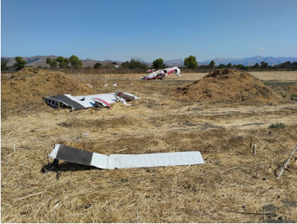 Photograph 1 – View of airplane path., from the NTSB investigation of Piper PA-28-180 accident near Hollister, California, September 11, 2025
