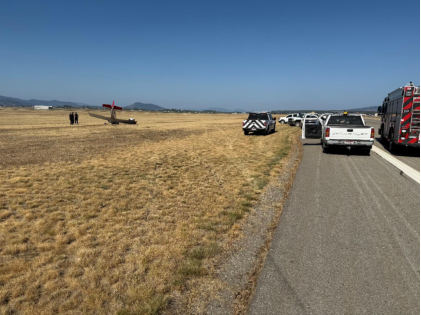 Figure 2: Edge of runway and airplane location, from the NTSB investigation of Amateur-built Harmon Rocket accident near Hayden, Idaho, September 17, 2025