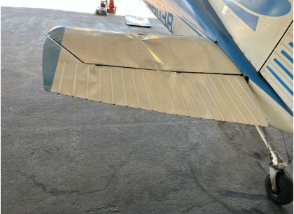 Photograph 3 – A view of the substantial damage to the left horizontal stabilizer., from the NTSB investigation of Cessna 180 accident near Reno, Nevada, September 3, 2025
