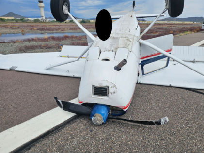 Photograph 1 – View of left-wing lift strut damage, from the NTSB investigation of Cessna 185C accident near Phoenix, Arizona, October 10, 2025
