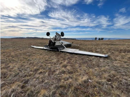 Photograph 2 – Aircraft Final Position and Damage (via pilot), from the NTSB investigation of Cessna 180 accident near Imnaha, Oregon, October 9, 2025