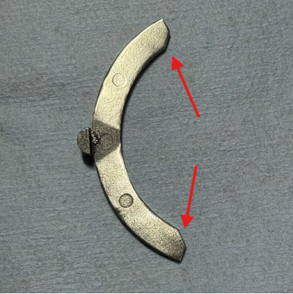 Photograph 10 – Tailwheel pawl Arrows indicate worn/rounded edges, from the NTSB investigation of Cessna 305 accident near Phoenix, Arizona, October 18, 2025