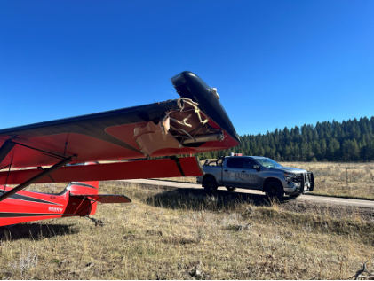 Photograph 2 – Front view of left-wing damage, from the NTSB investigation of Amateur-built KITFOX S7 SUPERSPORT accident near Kilgore, Idaho, October 18, 2025