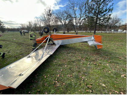 Photograph 2 – Empennage, wing and fuselage damage, from the NTSB investigation of Zenair LTD STOL CH 701 accident near Shady Cove, Oregon, November 20, 2025