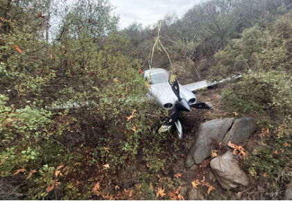 Photograph 1 – View of accident airplane, from the NTSB investigation of Cirrus Design CORP SR22T accident near Lake Elsinore, California, December 23, 2025