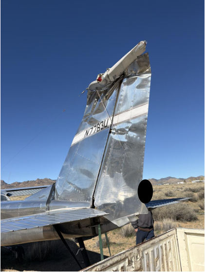 Photograph 2 – View of vertical stabilizer / rudder damage, from the NTSB investigation of Cessna 172E accident near Kingman, Arizona, January 14, 2026