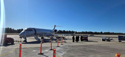Photograph 3 – The CRJ700 on the commercial ramp., from the NTSB investigation of Cessna 182M accident near Flagstaff, Arizona, March 6, 2026