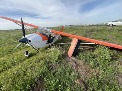 Photograph 1 – View of airplane at accident scene, from the NTSB investigation of Amateur-built Kitfox Light Squared accident near Lincoln, California, March 27, 2026