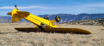Photograph 2 – View of rudder damage., from the NTSB investigation of Amateur-built L-21 accident near Cody, Wyoming, April 10, 2026