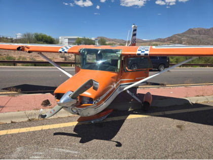 Photograph 2 – View of airplane showing damage. (Courtesy AZ Department of Public Safety), from the NTSB investigation of Cessna A150L accident near Superior, Arizona, May 10, 2026