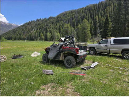 Photograph 3 – Damaged Ground Vehicle, from the NTSB investigation of Cessna 177 accident near Cascade, Idaho, May 28, 2026