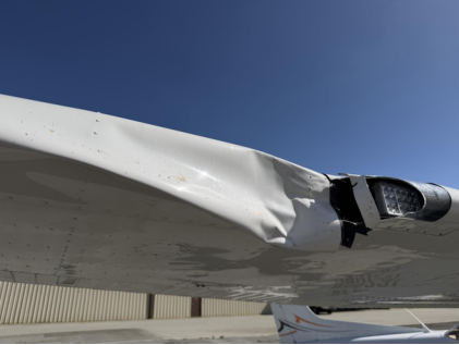 Photograph 2 – View of right wing damage, from the NTSB investigation of Cessna 172S accident near Morgan Hill, California, June 11, 2026
