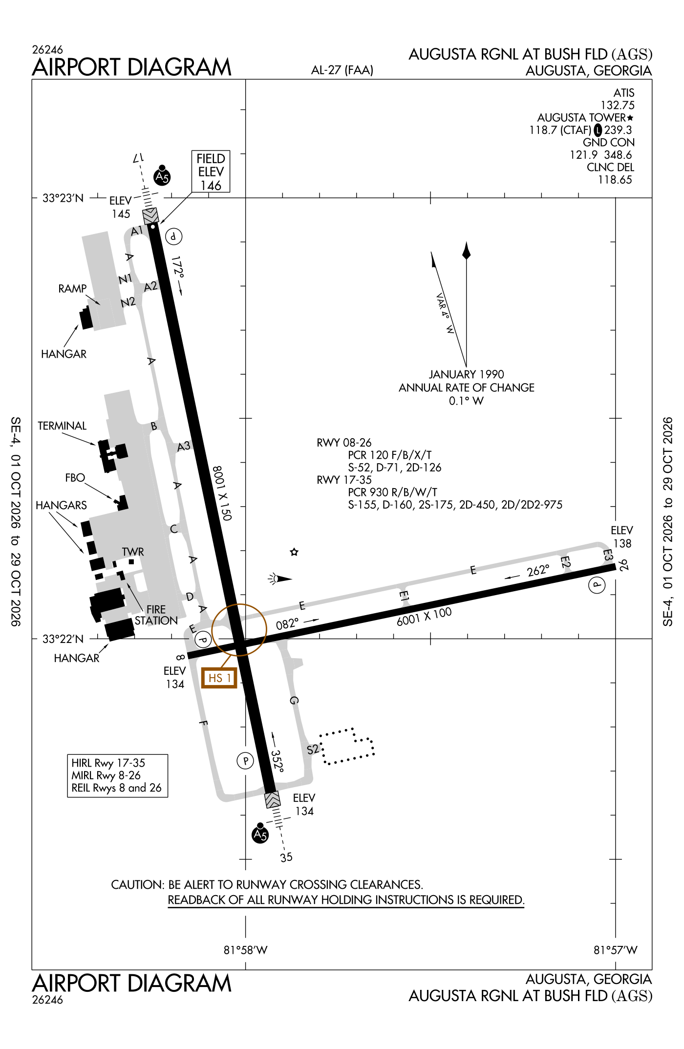 FAA airport diagram for Augusta Regional AT Bush Field