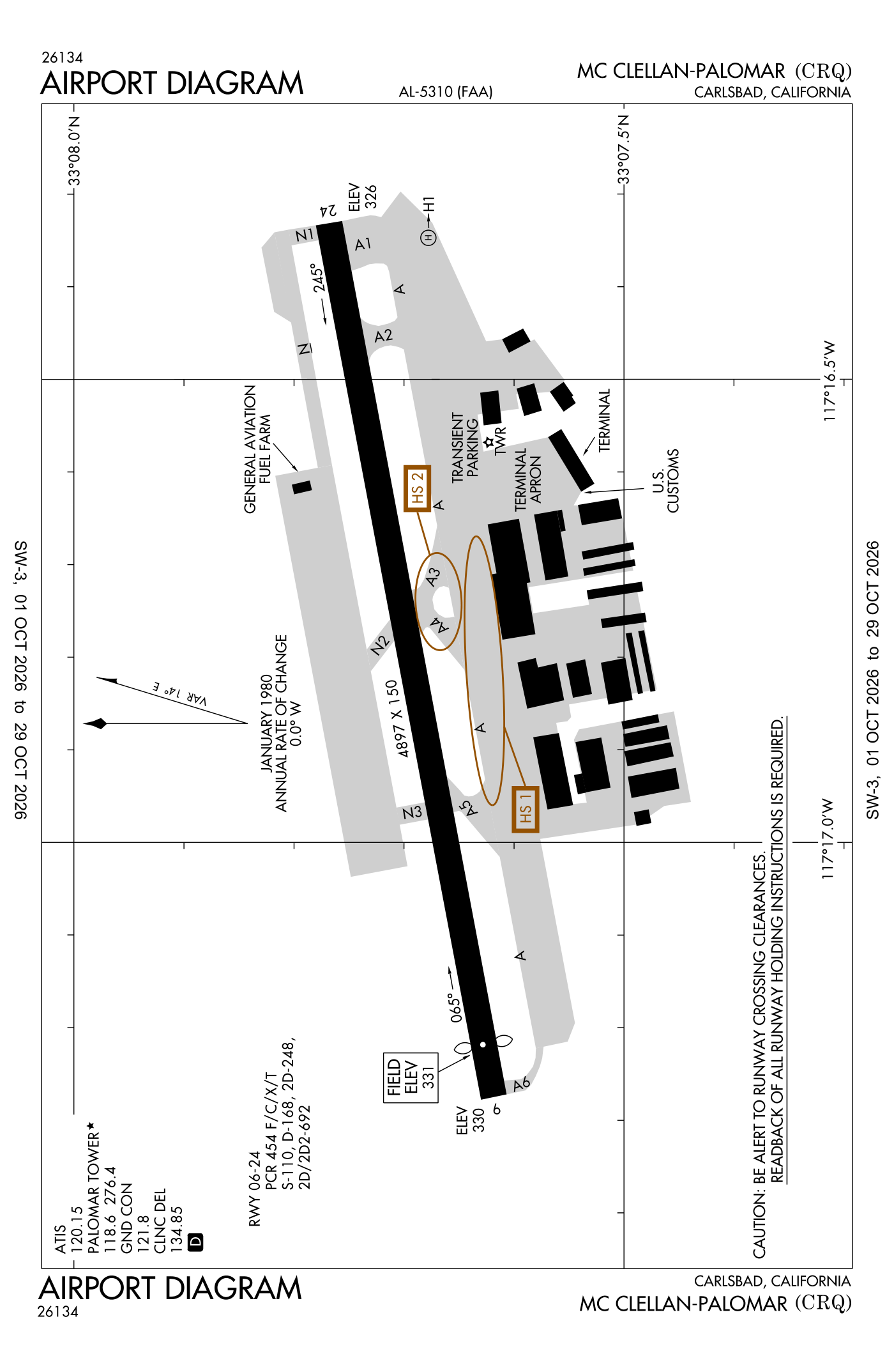 FAA airport diagram for MC Clellan-Palomar Airport