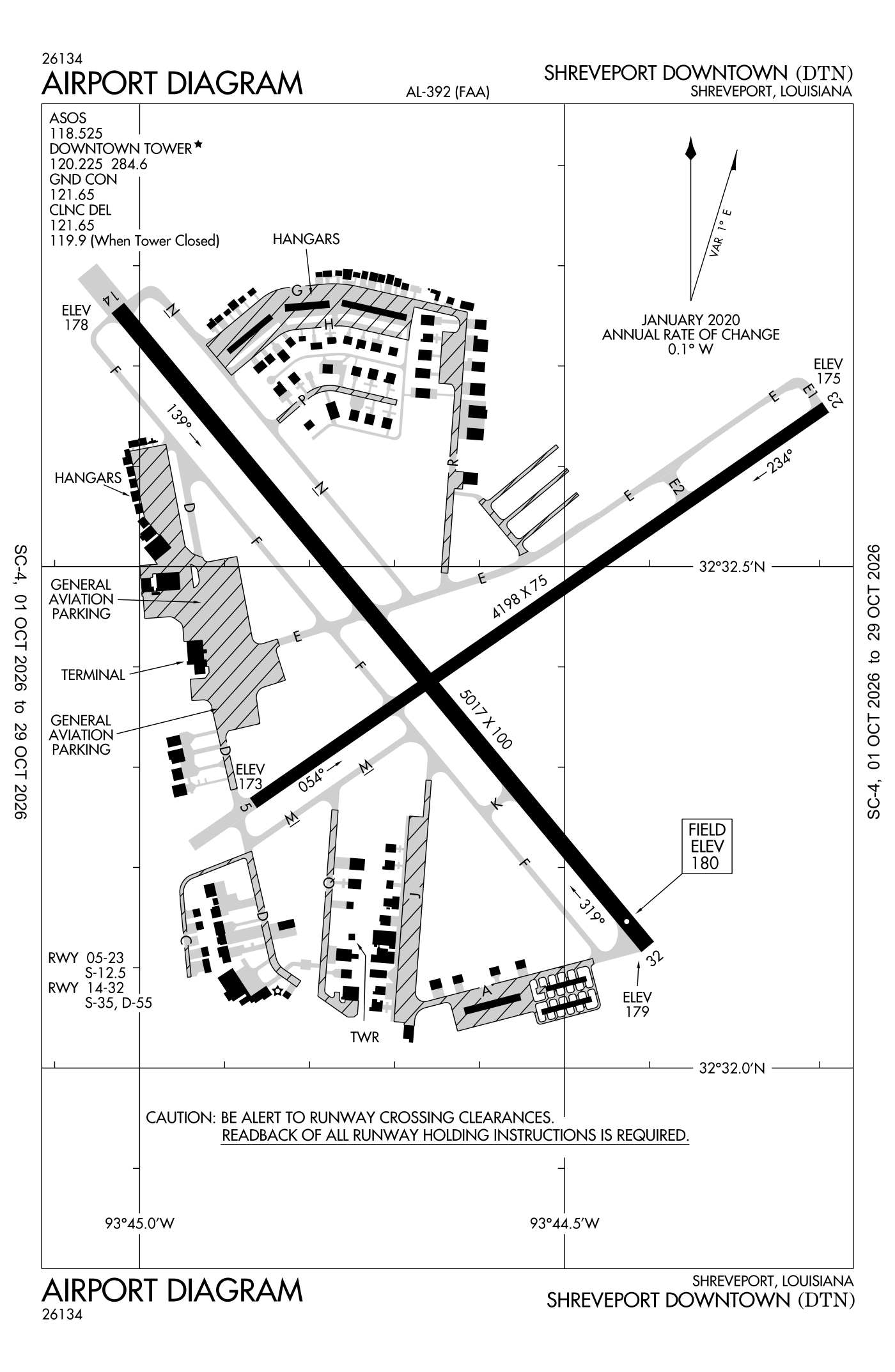 FAA airport diagram for Shreveport Downtown Airport