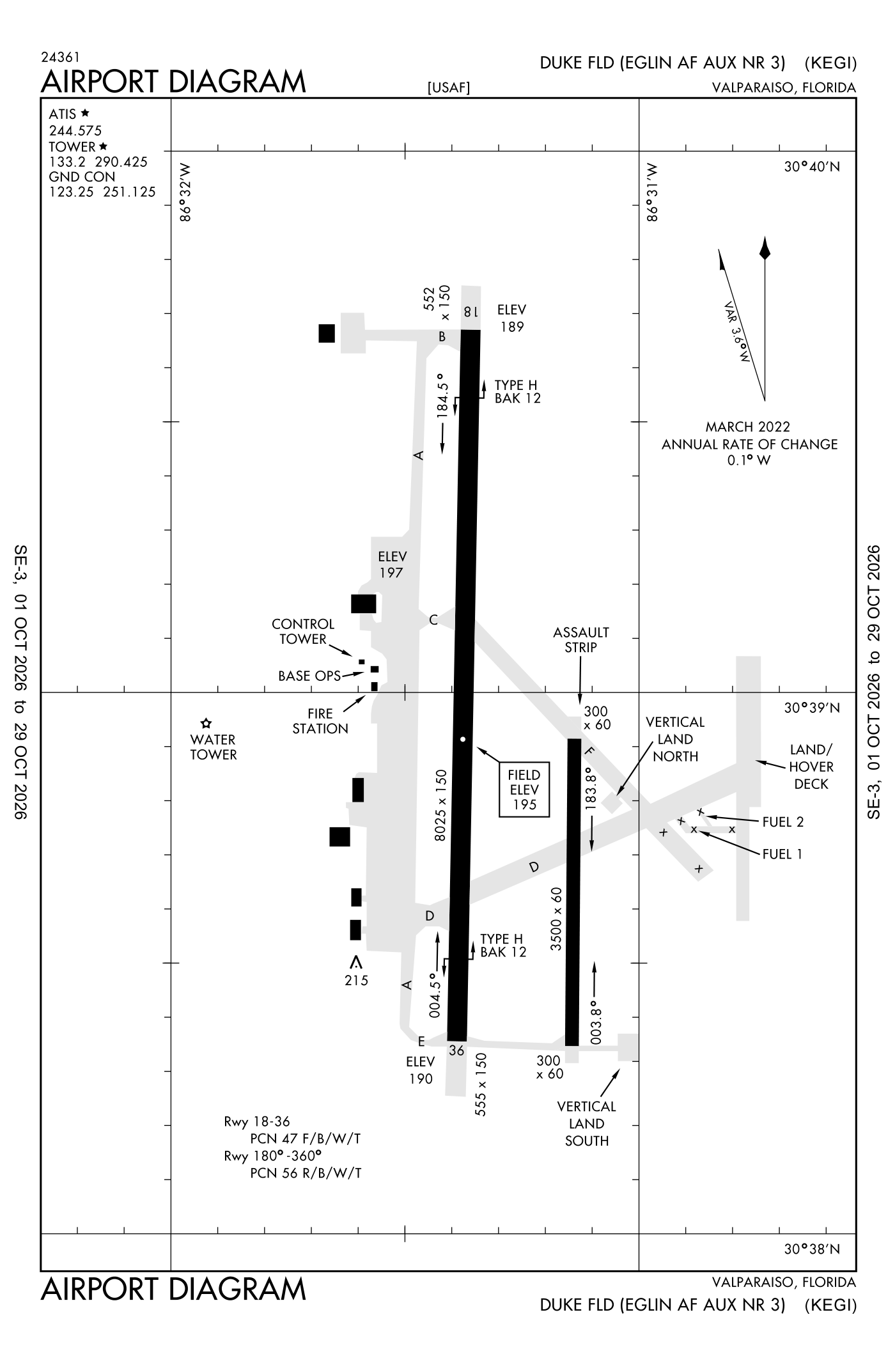 FAA airport diagram for Duke Fld,(Eglin AF Aux NR 3) Airport