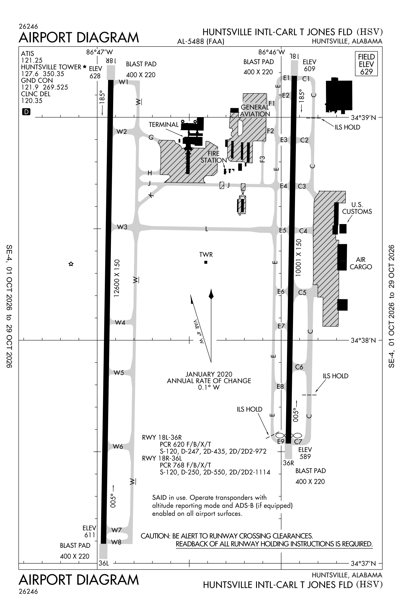 FAA airport diagram for Huntsville Intl-Carl T Jones Field