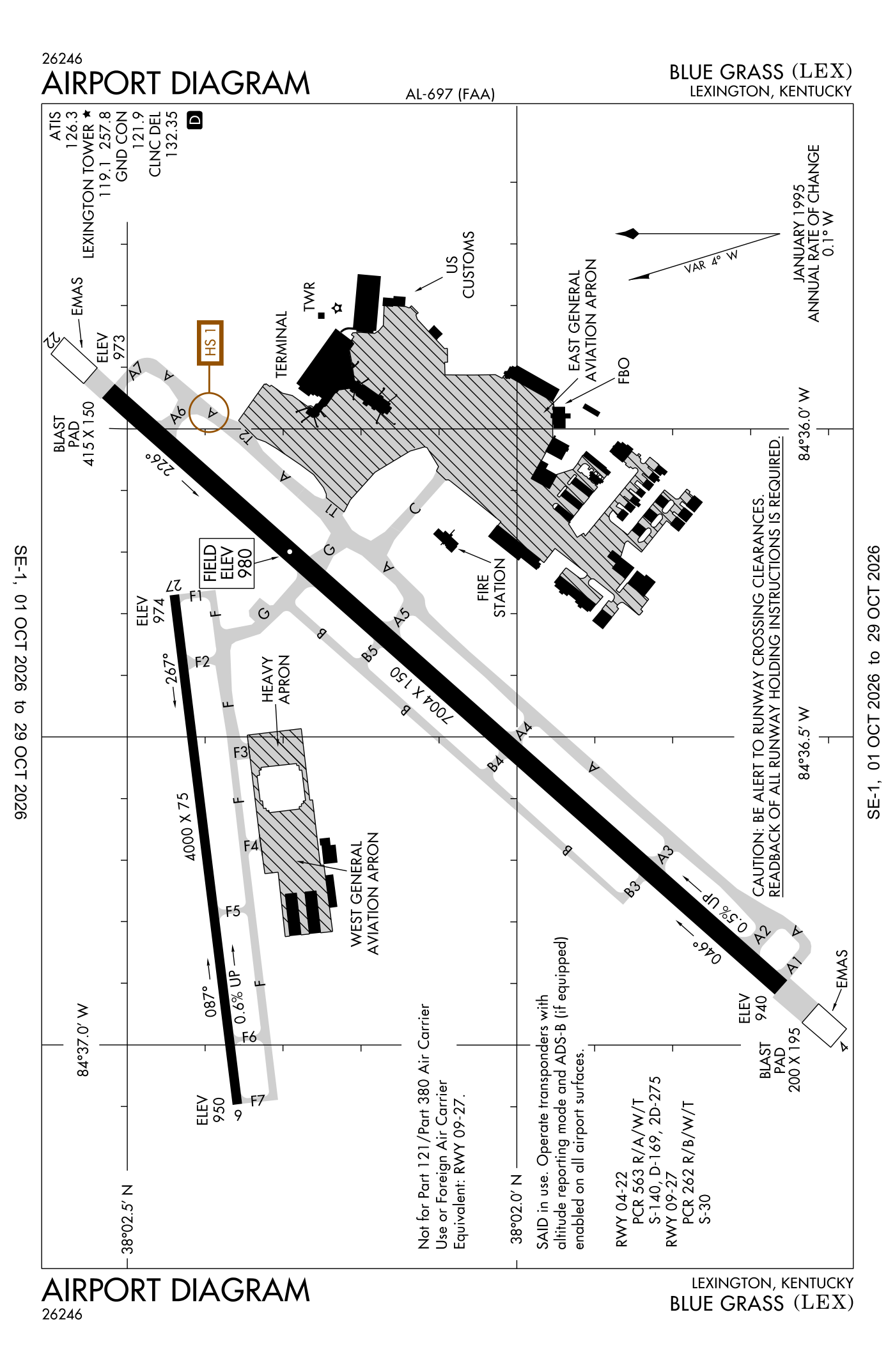 FAA airport diagram for Blue Grass Airport