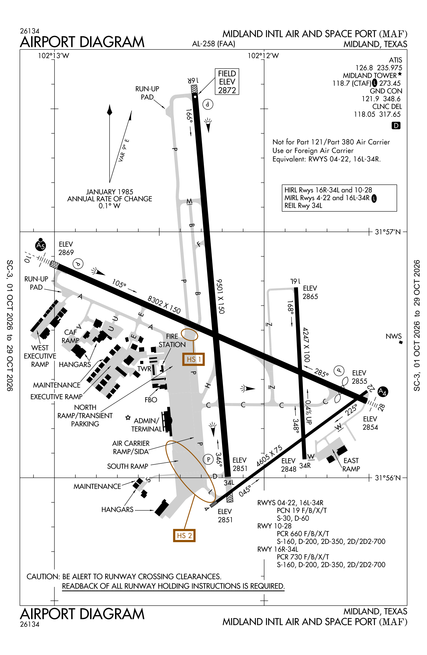 FAA airport diagram for Midland International Air And Space Port